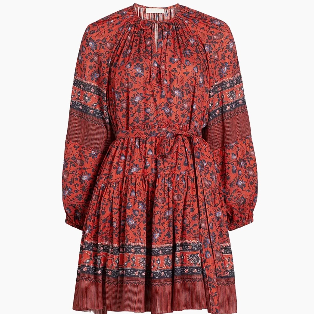 Ulla Johnson   Abri Floral Cotton-Blend Tie-Waist Minidress - Picture 2 of 6